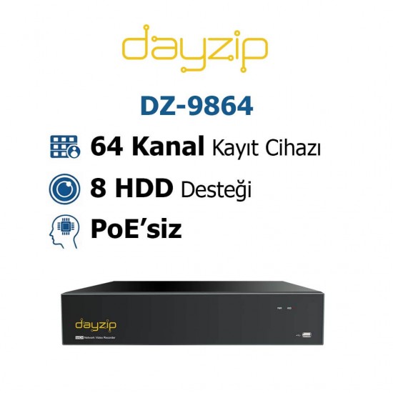 Dayzip DZ-9864 64 kanal RAID destekli 4K IP NVR güvenlik kayıt cihazı